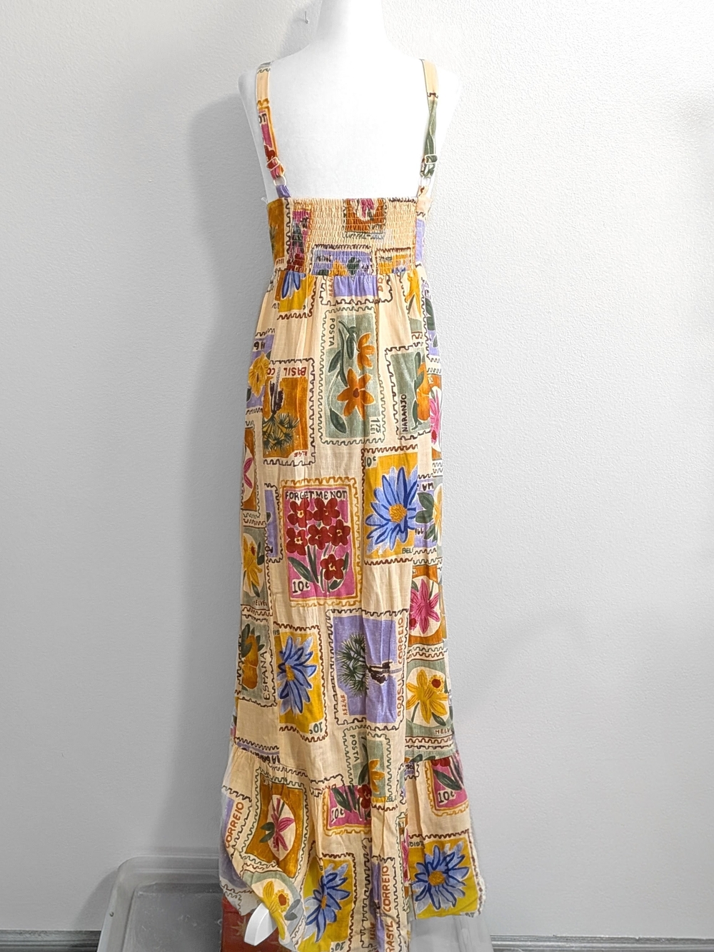 NWT Anthropologie Paper Heart Cream Boho Stamp Summer Linen Maxi Dress | Size L - Picture 5 of 7